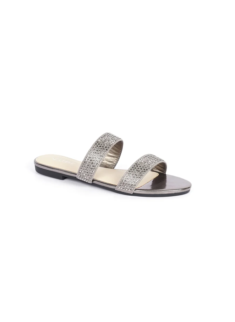 Cuple Womens embelished two-strap slide Sandals