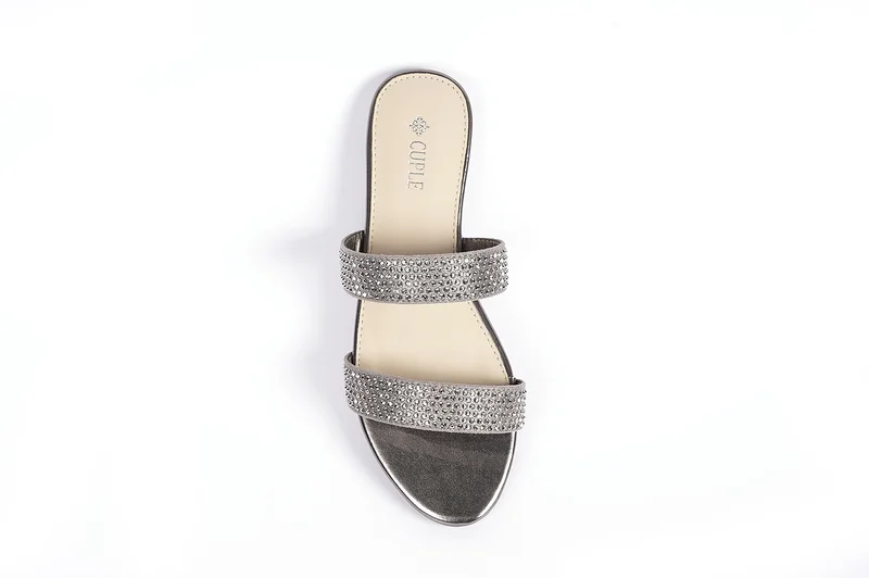 Cuple Womens embelished two-strap slide Sandals