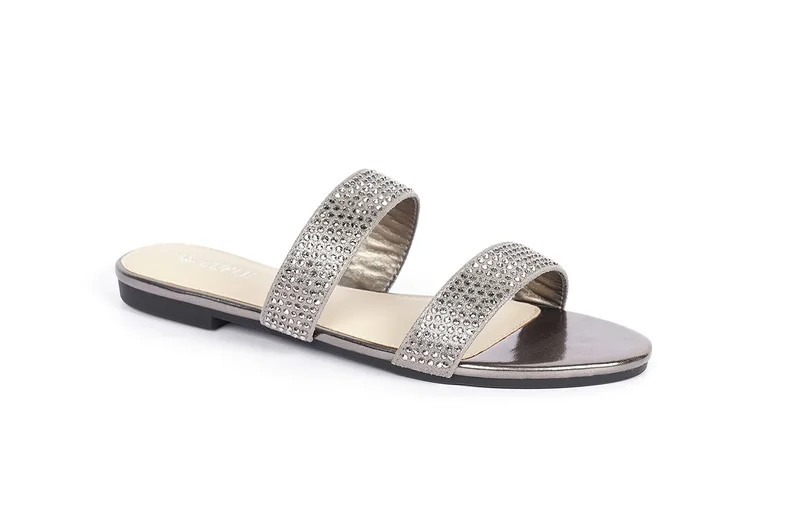Cuple Womens embelished two-strap slide Sandals