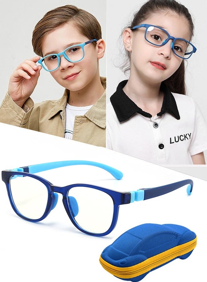 Kids Anti Blue Light Blocking Glasses with Car Shape Case Anti Glare Eyestrain Silicone Safety Eyewear for Boys and Girls Age 3 to 12  Gaming Computer Laptop Use Reading Watching TV Outdoor Play,Yellow,Blue - Image 1