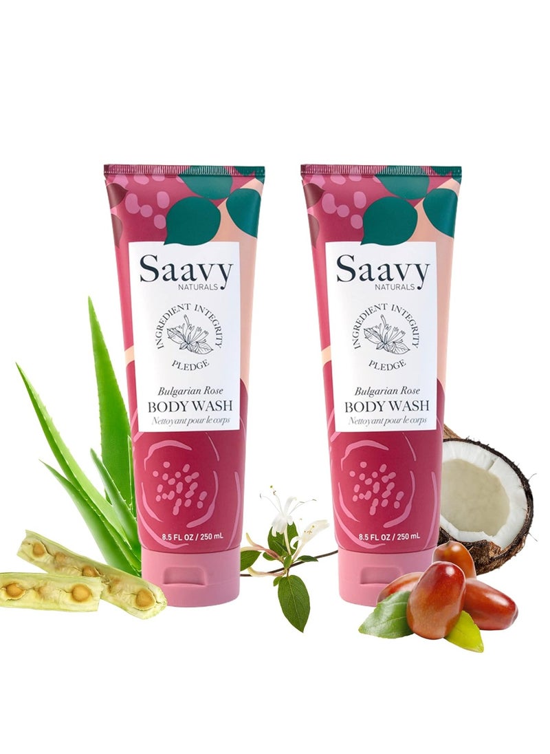 Saavy Naturals - Saavy Naturals Bulgarian Rose Body Wash, Moisturizing Shower Gel for Men & Women, Vegan Formula with Coconut Oil, Shea Butter, and Aloe Vera - 8.5 Fl Oz, 2 Pack Made in the USA - Image 1