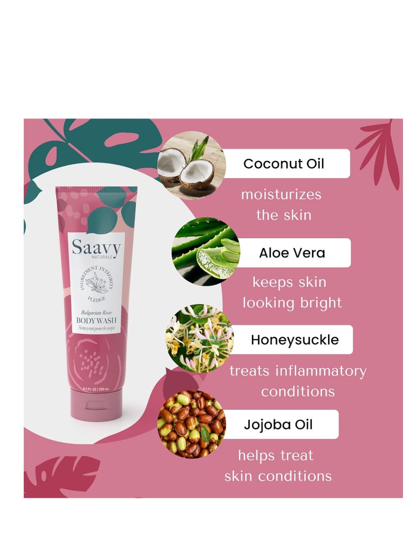Saavy Naturals - Saavy Naturals Bulgarian Rose Body Wash, Moisturizing Shower Gel for Men & Women, Vegan Formula with Coconut Oil, Shea Butter, and Aloe Vera - 8.5 Fl Oz, 2 Pack Made in the USA - Image 1