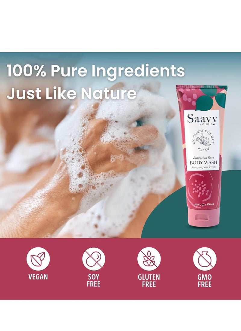 Saavy Naturals - Saavy Naturals Bulgarian Rose Body Wash, Moisturizing Shower Gel for Men & Women, Vegan Formula with Coconut Oil, Shea Butter, and Aloe Vera - 8.5 Fl Oz, 2 Pack Made in the USA - Image 1