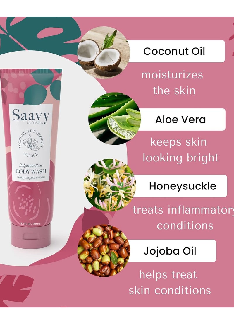 Saavy Naturals - Saavy Naturals Bulgarian Rose Body Wash, Moisturizing Shower Gel for Men & Women, Vegan Formula with Coconut Oil, Shea Butter, and Aloe Vera - 8.5 Fl Oz, 2 Pack Made in the USA - Image 1