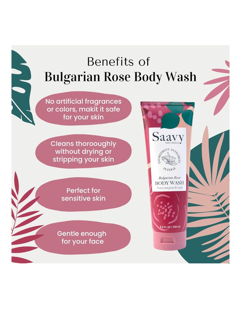 Saavy Naturals - Saavy Naturals Bulgarian Rose Body Wash, Moisturizing Shower Gel for Men & Women, Vegan Formula with Coconut Oil, Shea Butter, and Aloe Vera - 8.5 Fl Oz, 2 Pack Made in the USA - Image 1