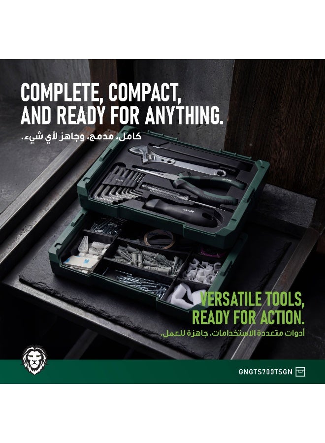 جرين ليون مفك براغي لاسلكي ومجموعة أدوات، مجموعة كاملة 213 قطعة، صندوق تخزين قابل للتكديس، تحكم أمامي وعكسي، مقبض قابل للتعديل، مفك براغي لاسلكي مع بطارية قابلة للشحن بسعة 1500 مللي أمبير، عزم دوران أقصى 3.0 نيوتن متر، حقيبة كاملة 213 قطعة. - Image 5