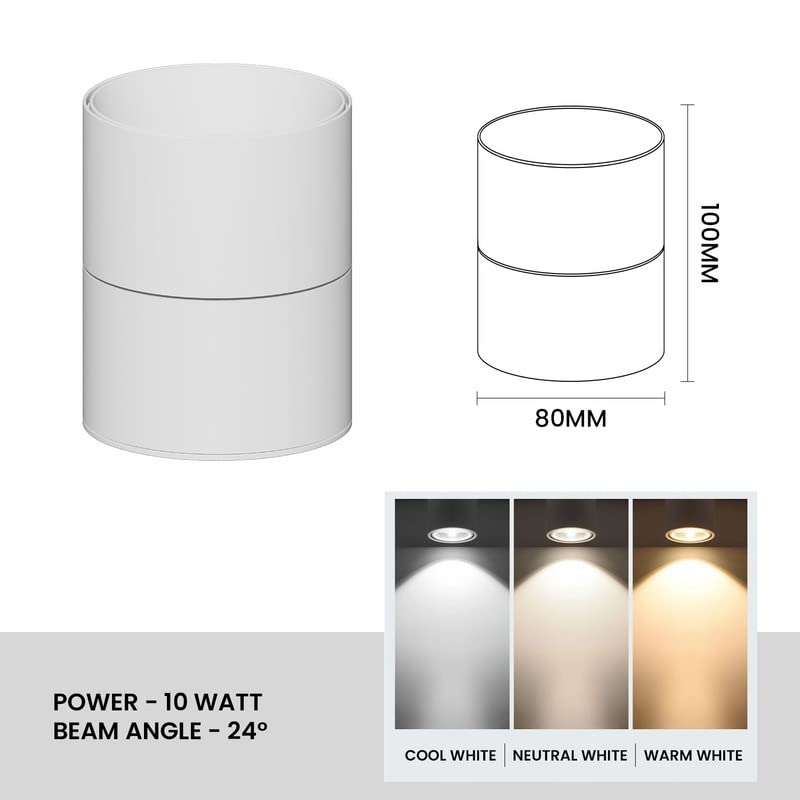 Harold Electricals 10 Watt 360 Degree Adjustable LED Surface COB Light - Wall/Ceiling Mountable -Pack of 1 (Cool White Light) White Body,Metal - Image 2
