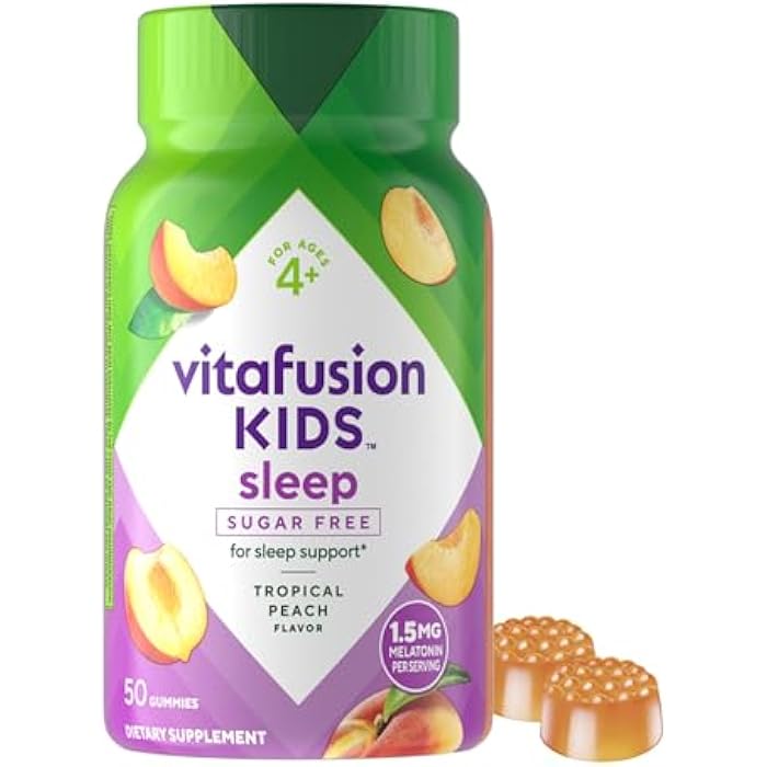 Vitafusion Kids Melatonin Gummy Supplements, Tropical Peach Flavored Sleep Support Supplements (1), 50 Count - Image 1