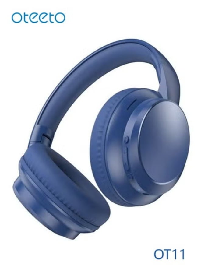 أوتيتو OT11 Wireless Headband Headset – Foldable Over-Ear Bluetooth Headphones Featuring Clear High-Quality Sound, Deep Bass, Long Battery Life, Multi-Functional Button Controls, Comfortable Adjustable Fit for All-Day Use – Blue - Image 3