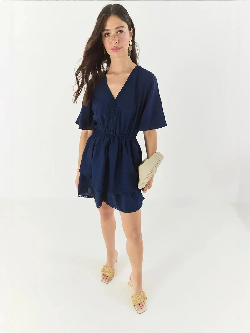 Bianco Lucci LUCCI V-Neck Lace Detail Mini Dress