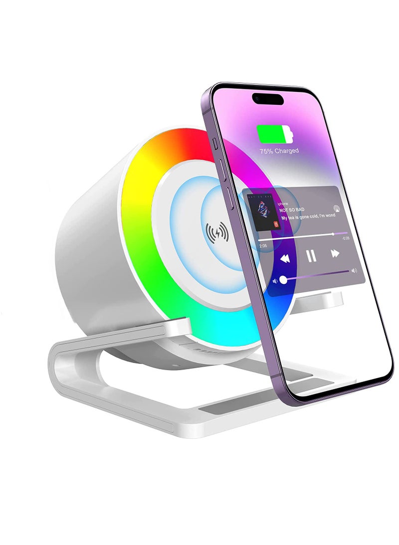 SYOSI Fast Wireless Charger with Bluetooth Speaker Wireless Charging Phone Stand Qi Certified Wireless Charger for iPhone 14 13 12 11 X 8 and Samsung Galaxy S22 S21 S20 S21 S10 S9 White - Image 1