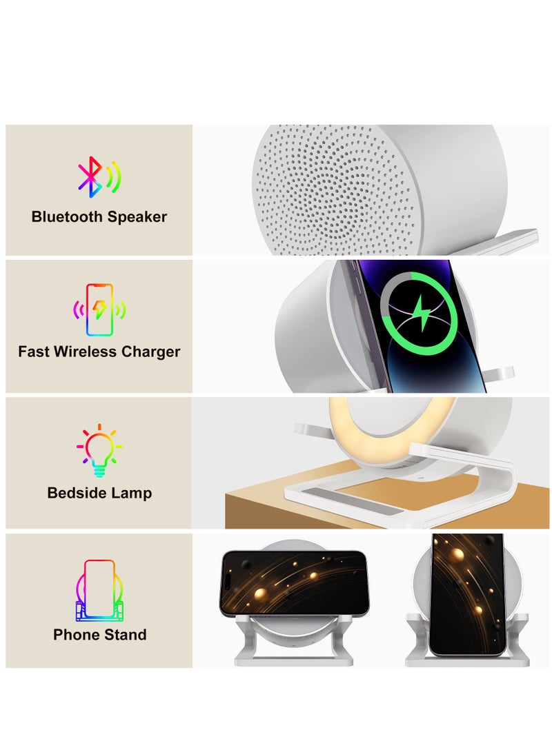 SYOSI Fast Wireless Charger with Bluetooth Speaker Wireless Charging Phone Stand Qi Certified Wireless Charger for iPhone 14 13 12 11 X 8 and Samsung Galaxy S22 S21 S20 S21 S10 S9 White - Image 2