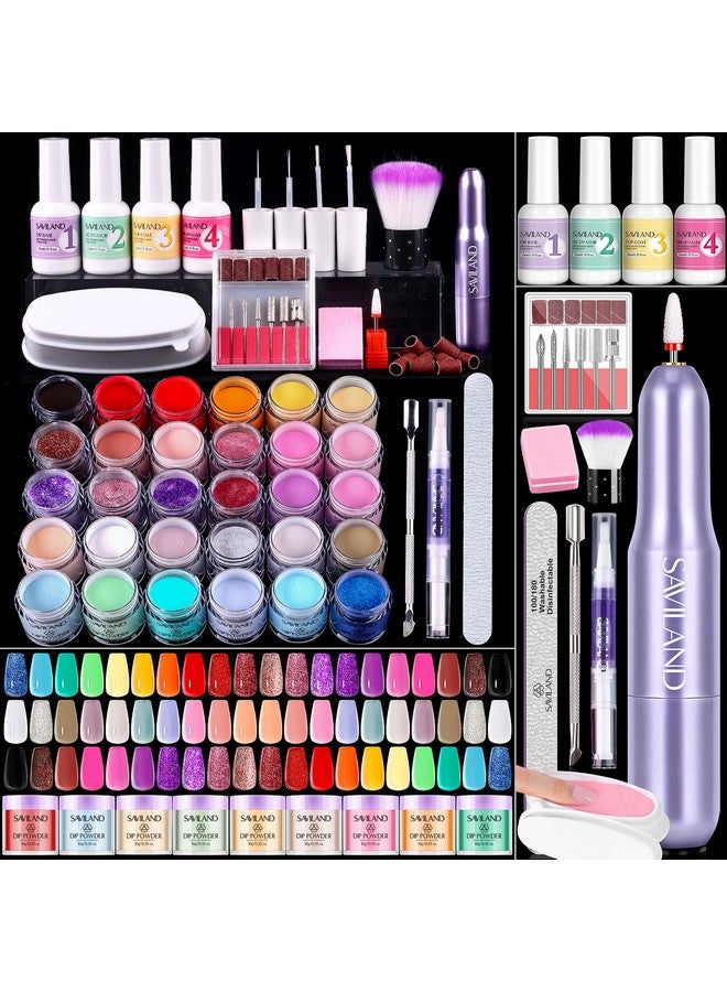 سافي لاند مجموعة أظافر SAVILAND مع مثقاب: مجموعة بداية 30 لونًا من مسحوق أظافر الكيراتين للصيف والربيع مع مجموعة سائلة من مسحوق الغمس وقاعدة منشطة وطبقة علوية وزيت بشرة من أجل مانيكير منزلي الصنع وفن الأظافر - Image 1