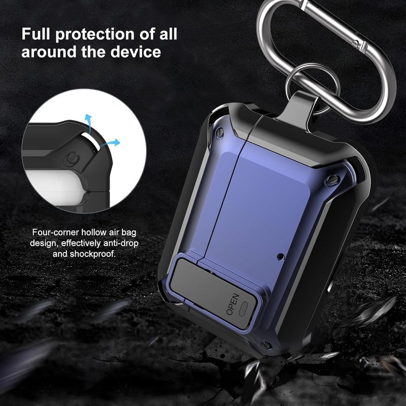 OTOPO Compatible with JBL Vibe 200TWS/JBL Vibe Beam Case Cover Lock Clip with Cleaner Kit,Cool Protective Cover Men Women with Carabiner for JBL Vibe Beam 2 Charging Case - Blue - Image 4