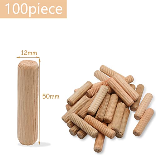 BokWin 100 Pack Wooden Dowel Pins 12mm x 50mm Approx 12 x 2 Wood Fluted Dowels Rods Kiln Dried Fluted and Beveled Hardwood Crafts Dowel Pegs - Image 3