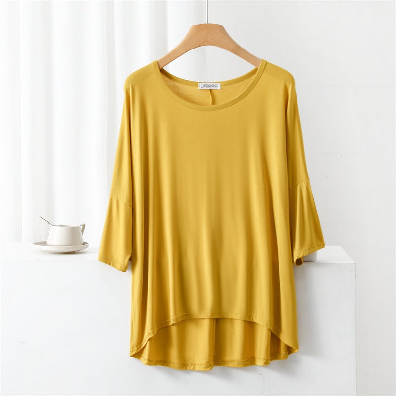 Summer Seven-Point Sleeve T-Shirt Women'S Modal Thin Front Short Rear Long Bat Sleeve Large Size Top Pullover Base - Image 1