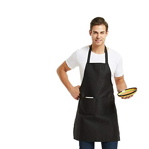 DUSKCOVE 12 Pack Plain Bib Aprons with 2 Pockets - Black Unisex Commercial Apron Bulk for Kitchen Cooking Restaurant BBQ Painting Crafting - Image 5