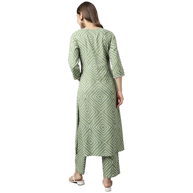 FIORRA Women's Green Cotton A-line Kurta with Palazzo - Image 4