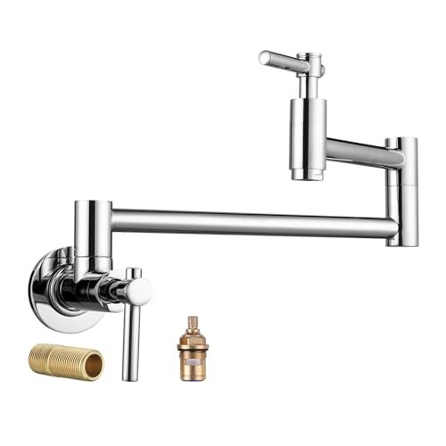 iVIGA Wall Faucet, Pot Fillers Wall Mount for Kitchen, Solid Copper Chrome Pot Filler Single Hole Folding Faucet with Double Joint Swing Arm Pot Filler Over Stove - Image 1