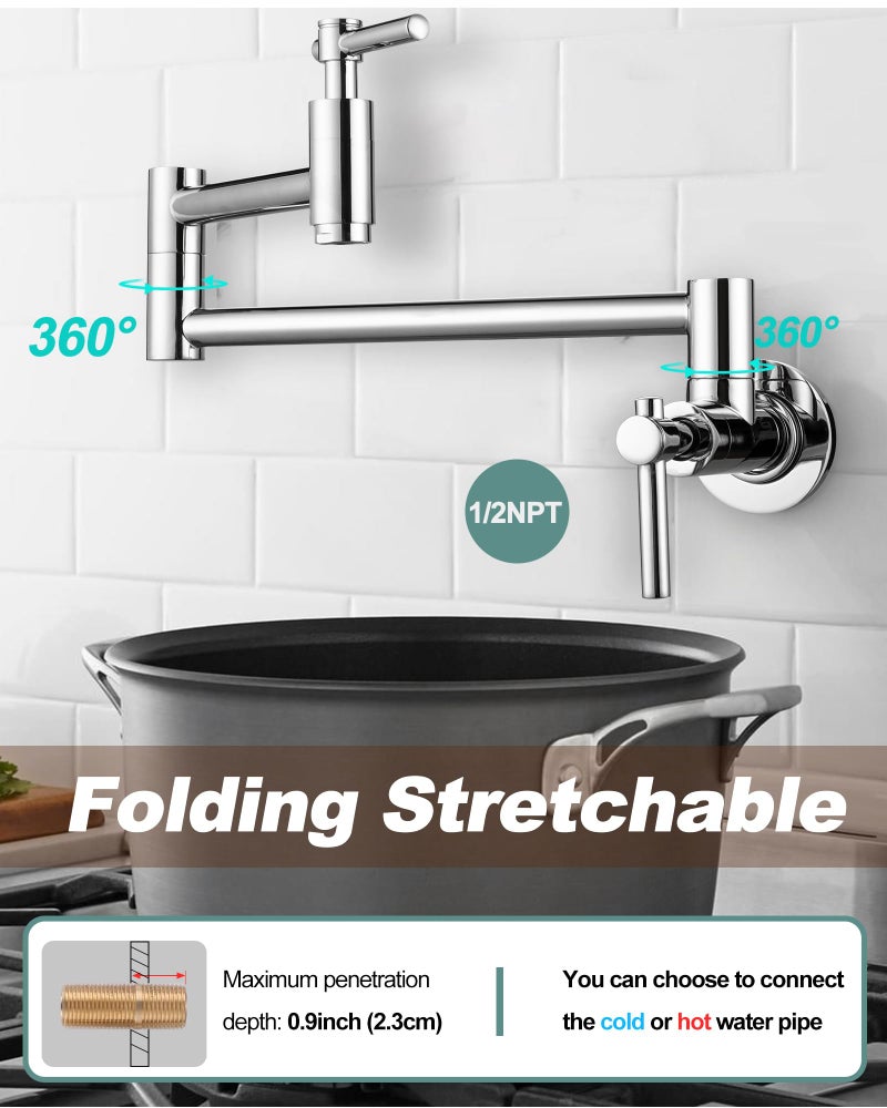 iVIGA Wall Faucet, Pot Fillers Wall Mount for Kitchen, Solid Copper Chrome Pot Filler Single Hole Folding Faucet with Double Joint Swing Arm Pot Filler Over Stove - Image 2