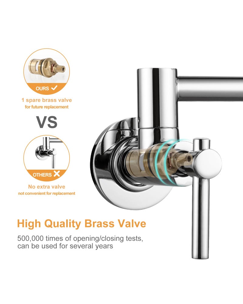 iVIGA Wall Faucet, Pot Fillers Wall Mount for Kitchen, Solid Copper Chrome Pot Filler Single Hole Folding Faucet with Double Joint Swing Arm Pot Filler Over Stove - Image 4