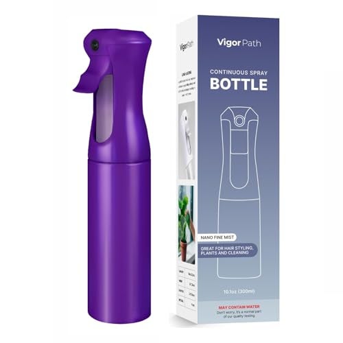 VIGOR PATH Continuous Spray Bottle for Hair – Fine Mist Mister for Hairstyling, Cleaning, Plants, Pets, Barbers, Salons, and Essential Oil Applications (300ml/10.1 oz) Dark Purple - Image 1