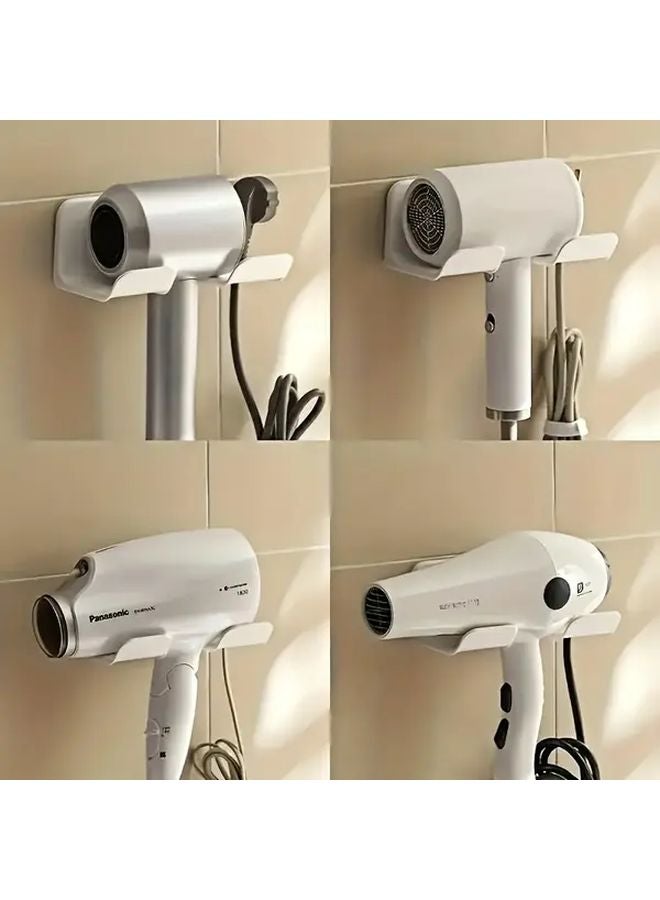 White Modern Wall Mounted Hair Dryer Holder No Drill Installation Bathroom Organizer - Image 2