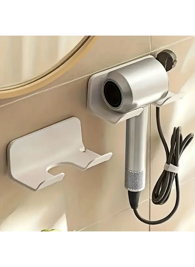 White Modern Wall Mounted Hair Dryer Holder No Drill Installation Bathroom Organizer - Image 5