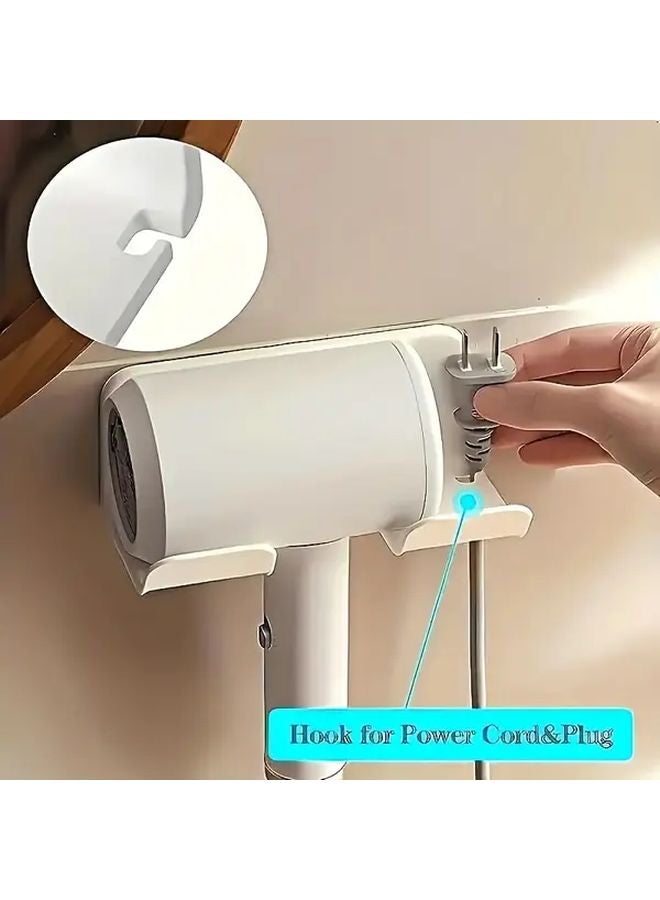 White Modern Wall Mounted Hair Dryer Holder No Drill Installation Bathroom Organizer - Image 3