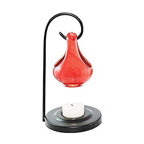 Breezy Aroma Metal Red Hanging Ceramic Tealight Candle Holder Oil Burner Aroma Lamp Aroma Diffuser 8 H x 4 W Inch - Image 2