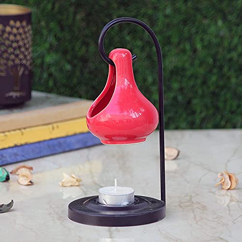 Breezy Aroma Metal Red Hanging Ceramic Tealight Candle Holder Oil Burner Aroma Lamp Aroma Diffuser 8 H x 4 W Inch - Image 4