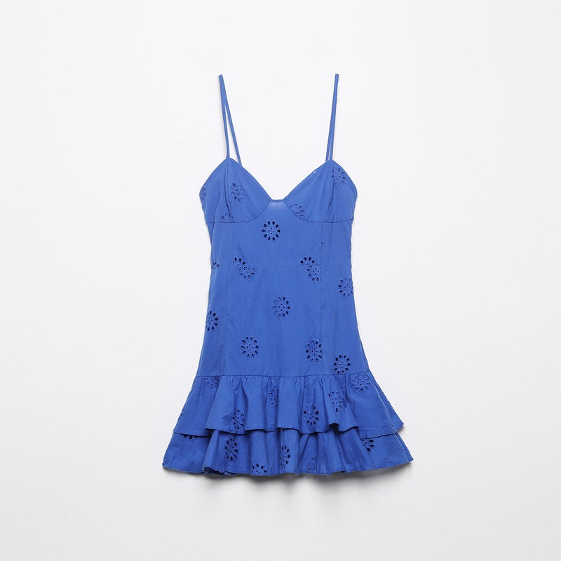 2024 Spring Layered Cut-Out Lingerie Dress Blue