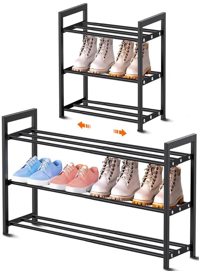 XiangLv Expandable Shoe Rack Small Shoe Storage Narrow Shoe Racks Metal Show Rack Slim Shoe Shelf for Entryway Wardrobes Small Space,Free Standing Extendable Adjustable Shoes Rack for Closet (Black, 3 Tier) - Image 1