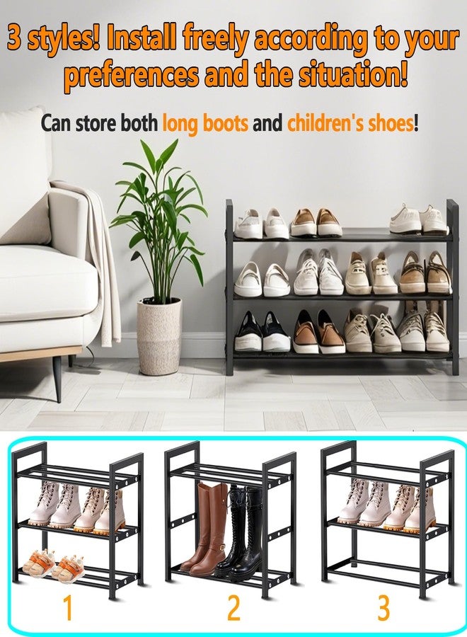 XiangLv Expandable Shoe Rack Small Shoe Storage Narrow Shoe Racks Metal Show Rack Slim Shoe Shelf for Entryway Wardrobes Small Space,Free Standing Extendable Adjustable Shoes Rack for Closet (Black, 3 Tier) - Image 2