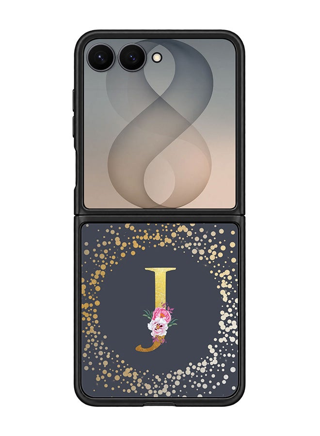 Stylizedd Rugged Case for Samsung Galaxy Z Flip8- Slim Fit Hybrid Rubber Cover Floral Monogram - J (Grey)