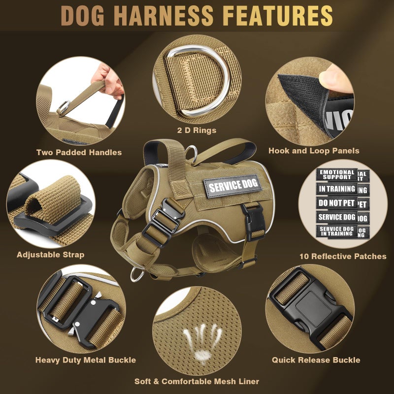 WINSEE Tactical Dog Harness for Medium Dog, Heavy Duty Service Working MOLLE Vest with 10 Pet Patches, 2X Metal Buckle Vest for Training Hunting Walking - Image 5