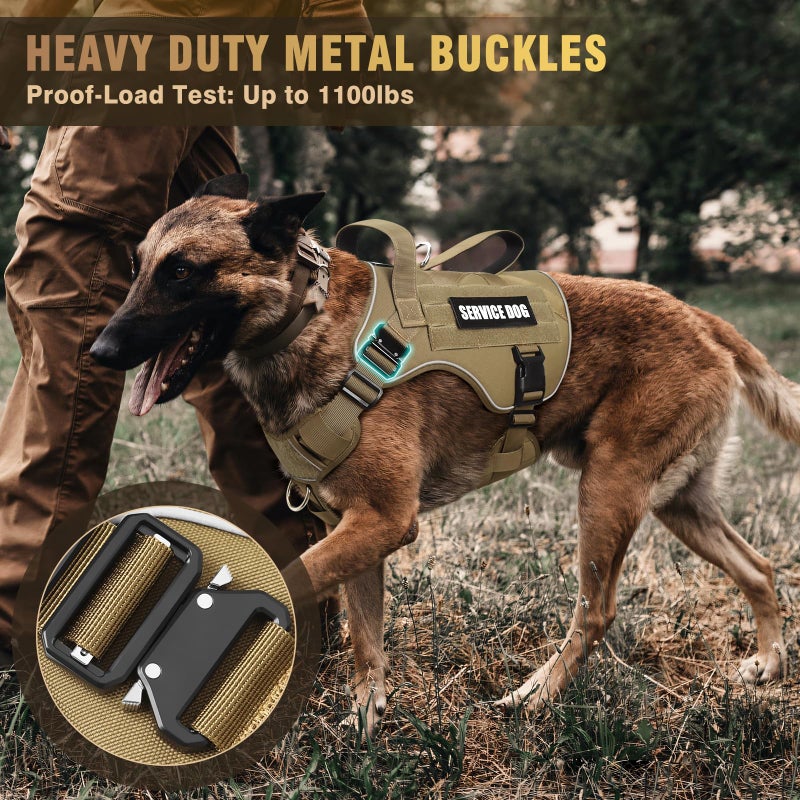 WINSEE Tactical Dog Harness for Medium Dog, Heavy Duty Service Working MOLLE Vest with 10 Pet Patches, 2X Metal Buckle Vest for Training Hunting Walking - Image 2
