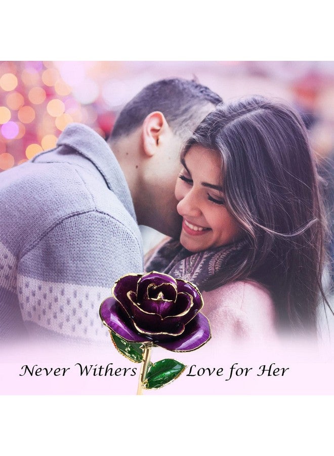 Sinvitron Gold Dipped Rose 24K Real Rose, Long Stem Gold Plated Rose With Stand, Valentines Day Gifts For Her,Gifts For Mom,24K Golden Rose For Anniversary And Mothers Day, Birthday (Purple) - Image 3