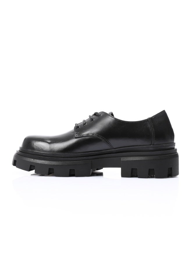 Mr.joe Mr Joe Chunky Black Leather Lace-Up Oxford Shoes for men - Black-3213  - Image 4