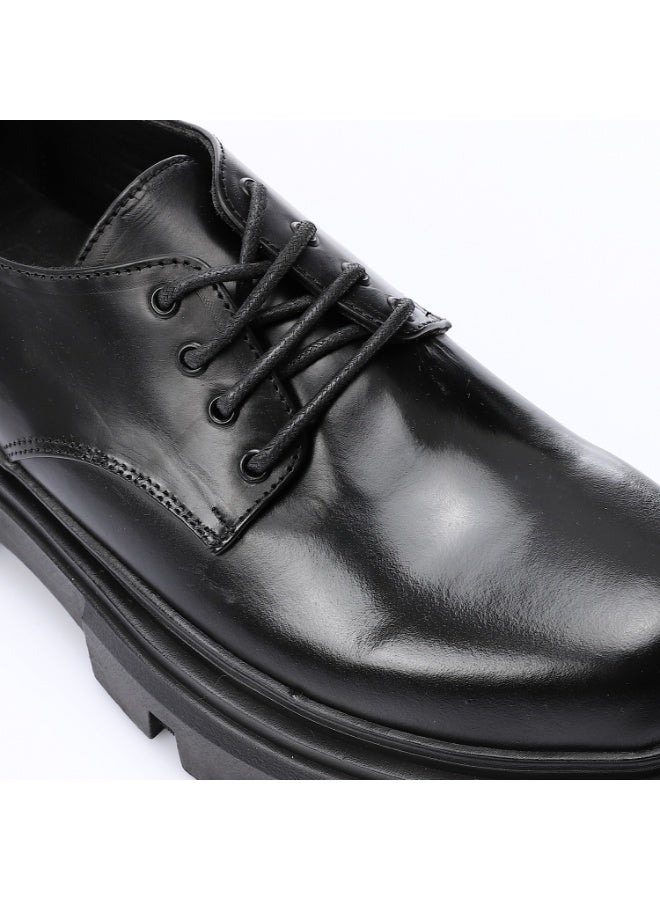 Mr.joe Mr Joe Chunky Black Leather Lace-Up Oxford Shoes for men - Black-3213  - Image 5