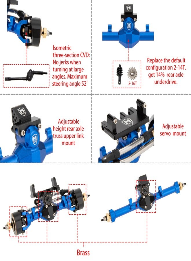 MEUS RACING محاور أمامية وخلفية من نوع MEUS Racing Isokinetic ثلاثية الأقسام CVD، زاوية توجيه قصوى 52 درجة، أعرض بمقدار 5 مم، قطع غيار ترقية لسيارات الزحف Axial SCX24 Deadbolt C10 JLU Gladiator Bronco 1/24 RC (مؤكسد باللون الأزرق) - Image 3