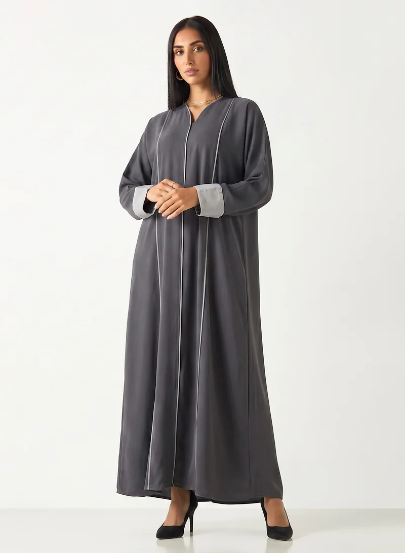 Hadiyath Al Madinah Basics Contrast Trim Abaya - HM