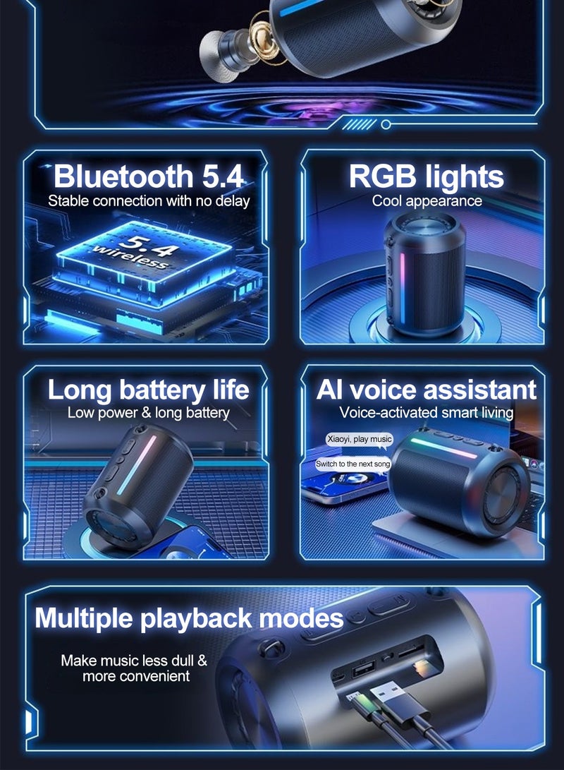DRAKLAW Bluetooth Speaker, Portable Wireless Bluetooth 5.4, Portable Mini Speaker With Battery - RGB Light - Stereo Sound - IPX5 Waterproof - Support TF Card, U Disk,FM - Image 2