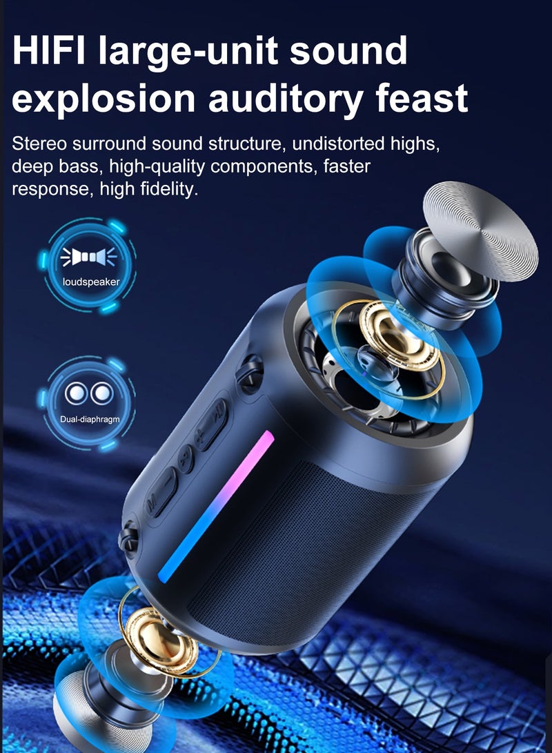 DRAKLAW Bluetooth Speaker, Portable Wireless Bluetooth 5.4, Portable Mini Speaker With Battery - RGB Light - Stereo Sound - IPX5 Waterproof - Support TF Card, U Disk,FM - Image 3