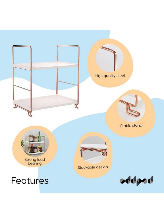 oddpod™ 2-Tier Metal Freestanding Stackable Organizer Rack, Bathroom Countertop Storage Shelves/Multi-Layer Desktop Cosmetics & Kitchen Spice Organizer (Rose Gold) - Image 3