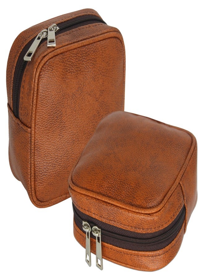 Luces Fabric Cosmetics Pouch Makeup Pouch Vanity Case Jewellery Pouch Case for Wonen & Girls Travel Organiser Ring Earring Pouch Bridal Gift Pack of 2 Tan - Image 1