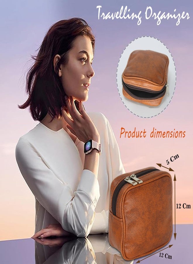 Luces Fabric Cosmetics Pouch Makeup Pouch Vanity Case Jewellery Pouch Case for Wonen & Girls Travel Organiser Ring Earring Pouch Bridal Gift Pack of 2 Tan - Image 3