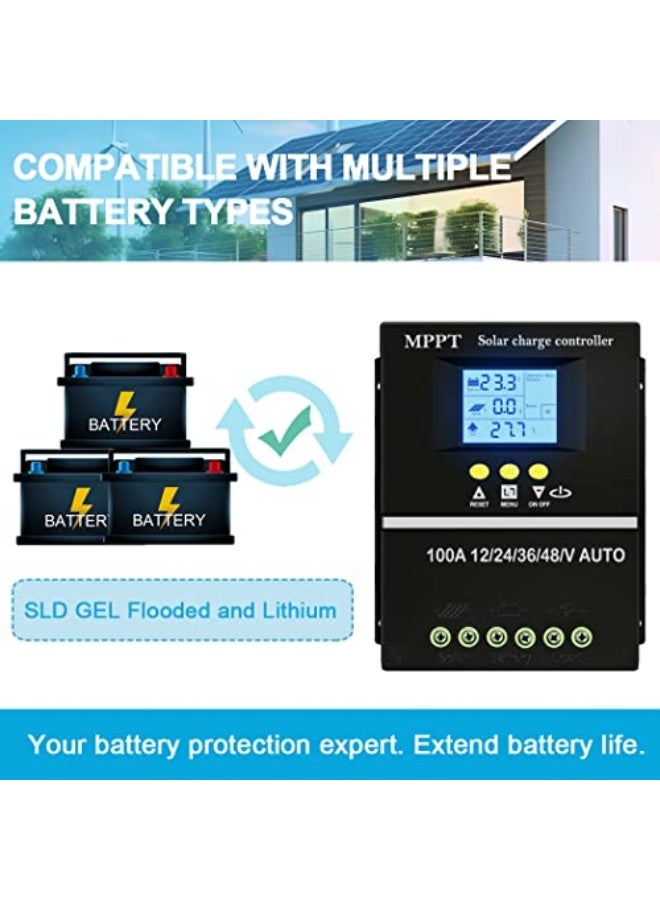 60A MPPT وحدات تحكم شحن الطاقة الشمسية 12V 24V 36V 48V شاشة LCD وحدة تحكم ذكية للبطارية أقصى دخل 100V مزدوج USB للبطارية الحمضية / الليثيوم  - Image 3