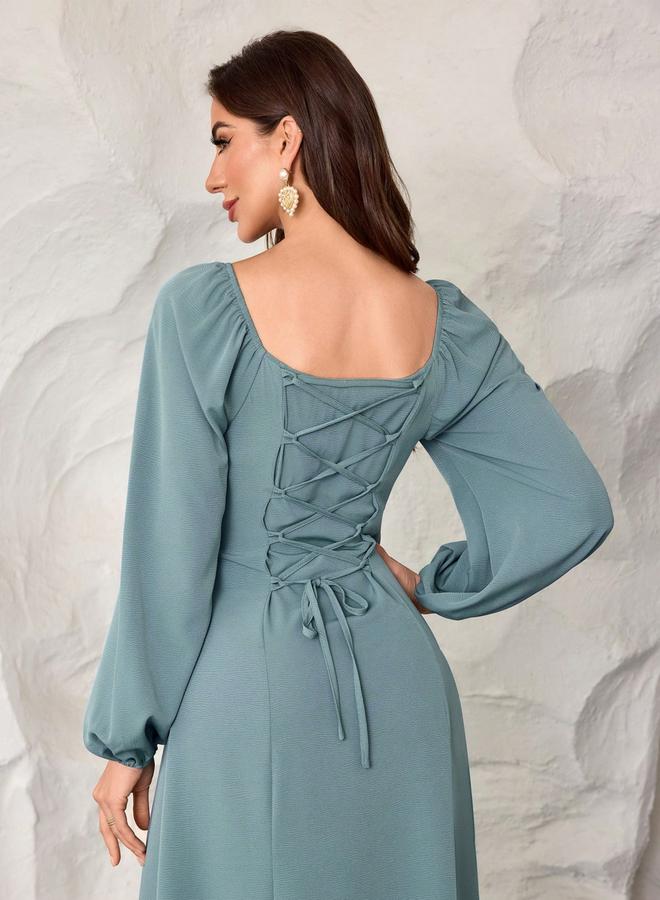 Take Two Square Neck Maxi Dress with Back Tie-Up - Image 2