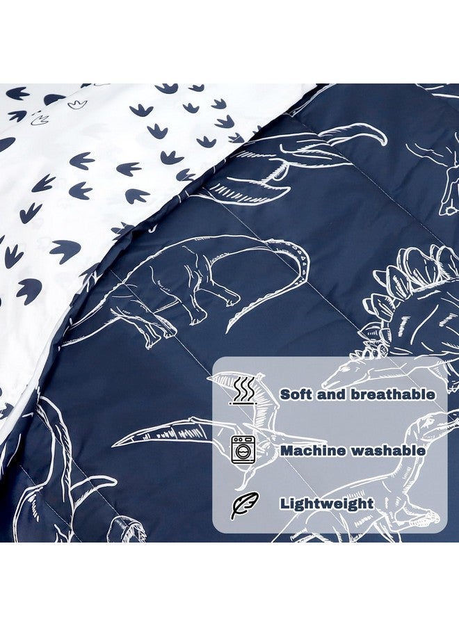 Jundetye 4 Pieces Dinosaur Toddler Bedding Set for Boys, Soft Breathable Toddler Comforter Set, Dino Print Navy, Includes Reversible Comforter, White Fitted Sheet and Flat Sheet, Pillowcase - Image 4